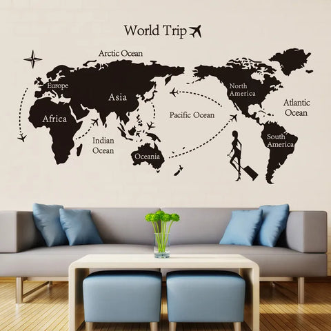 Black World Trip map Vinyl Wall Stickers for Kids room Home Decor office Art Decals 3D Wallpaper Living room bedroom decoration