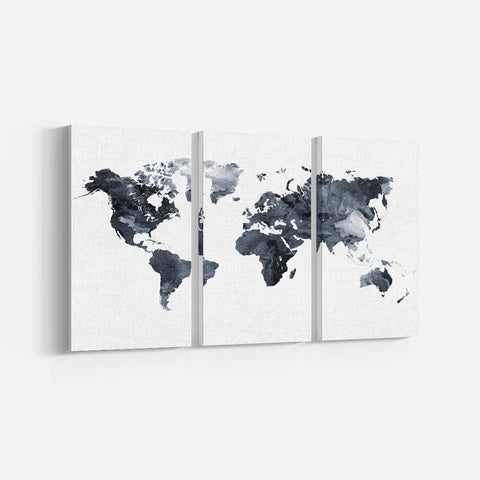 Tableau Triptyque Carte du Monde Gris
