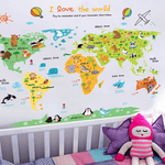 Sticker carte du monde coloré enfant déco.