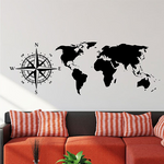 Sticker mural carte du monde noir.