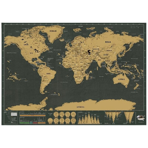 Carte Du Monde à Gratter Noire Et Dorée 