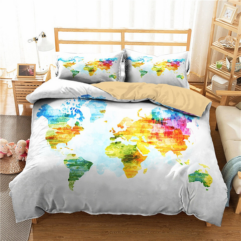 Housse de couette carte du monde colorée.