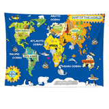 Toile map monde colorée pour enfant.