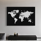 Carte du monde en tableau noir et blanc classique.