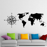Sticker mural carte du monde couleur noir.