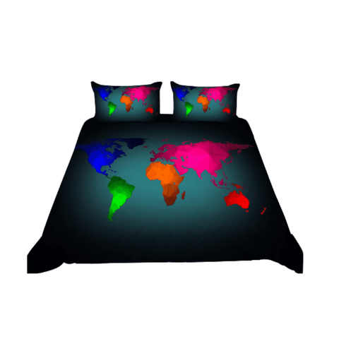Housse de couette carte du monde en couleur.
