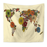 Carte du monde sur toile avec fleurs.