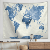 Toile murale carte du monde bleue.