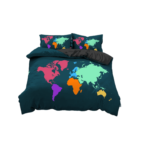 Housse de couette carte du monde en multicolore.