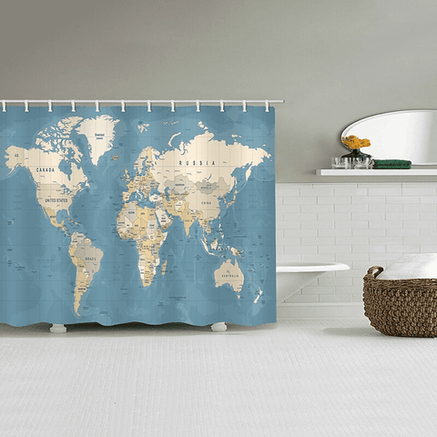 Rideau de douche carte du monde bleu.