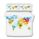 Housse de couette carte du monde colorée.