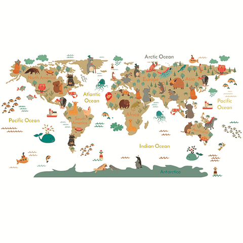 Sticker carte du monde enfant décoratif.