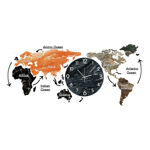 Carte du monde grande horloge marbre.