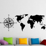 Sticker mural carte du monde en noir.