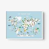 Carte du monde enfant bleu.