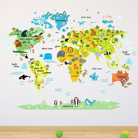 Sticker map monde ludique en couleurs.
