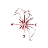 Carte du monde sticker mural rouge boussole.