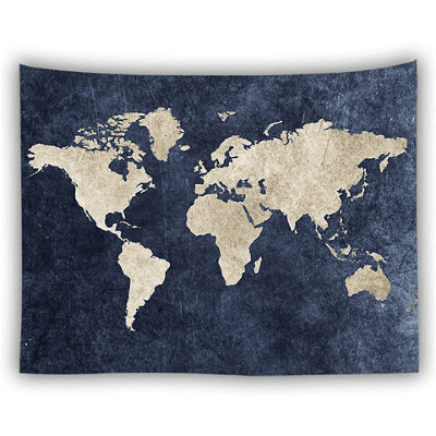 Grande toile carte du monde bleue.