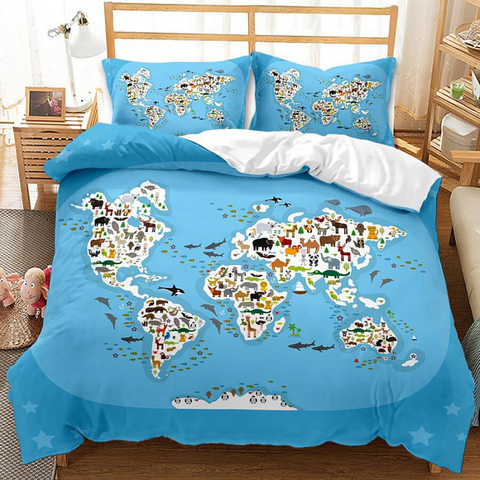 Parure de lit motif carte du monde.