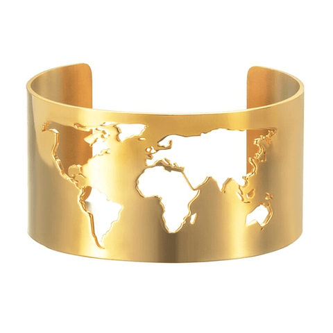 Bracelet carte du monde manchette or.