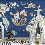 Papier peint carte du monde enfant bleu.