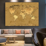 Tableau carte du monde en or.