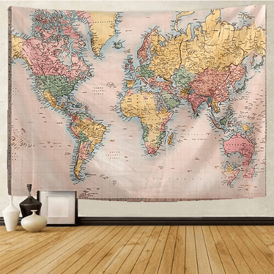 Toile carte du monde couleur rose.