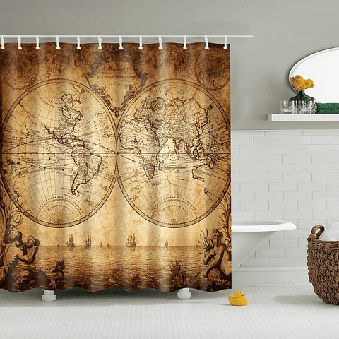 Rideau de douche avec carte du monde.