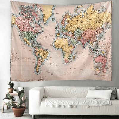 Toile carte du monde couleur.