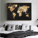 Tableau carte du monde originale noir et doré brillant.