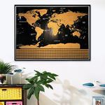 Carte du Monde à Gratter Noire et Dorée Grand Format Brillante