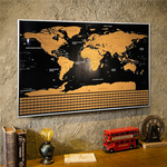 Carte du Monde à Gratter Dorée et Noire Grand Format Brillante