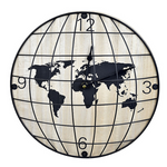 Horloge mondiale murale bois et noir.