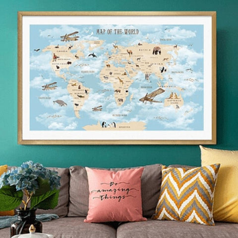 Poster carte monde animaux