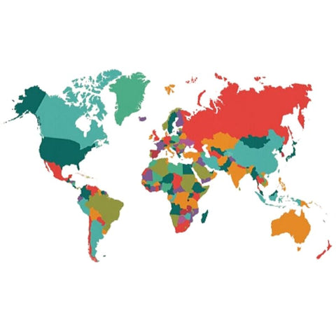 Sticker carte du monde couleur par région