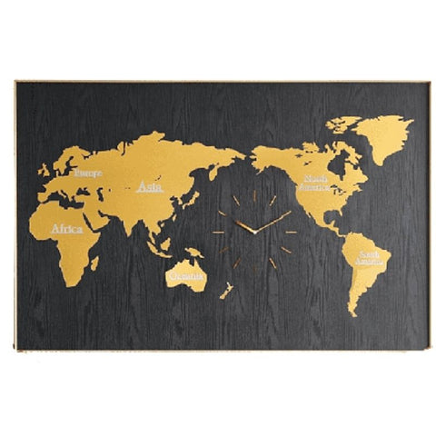 Horloge carte du monde en noire et dorée