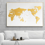 Horloge murale carte du monde dorée et blanche
