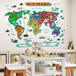 Sticker carte du monde animaux coloré.