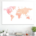 Poster carte du monde déco rose