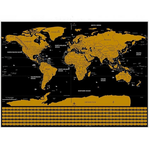 Carte du Monde à Gratter Noire et Dorée Grand Format