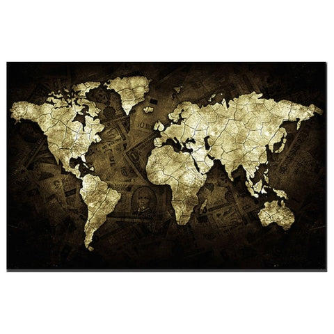 Carte du Monde en Poster Noire et Dorée