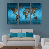 Carte du monde Couleur Bleu Turquoise en Tableau